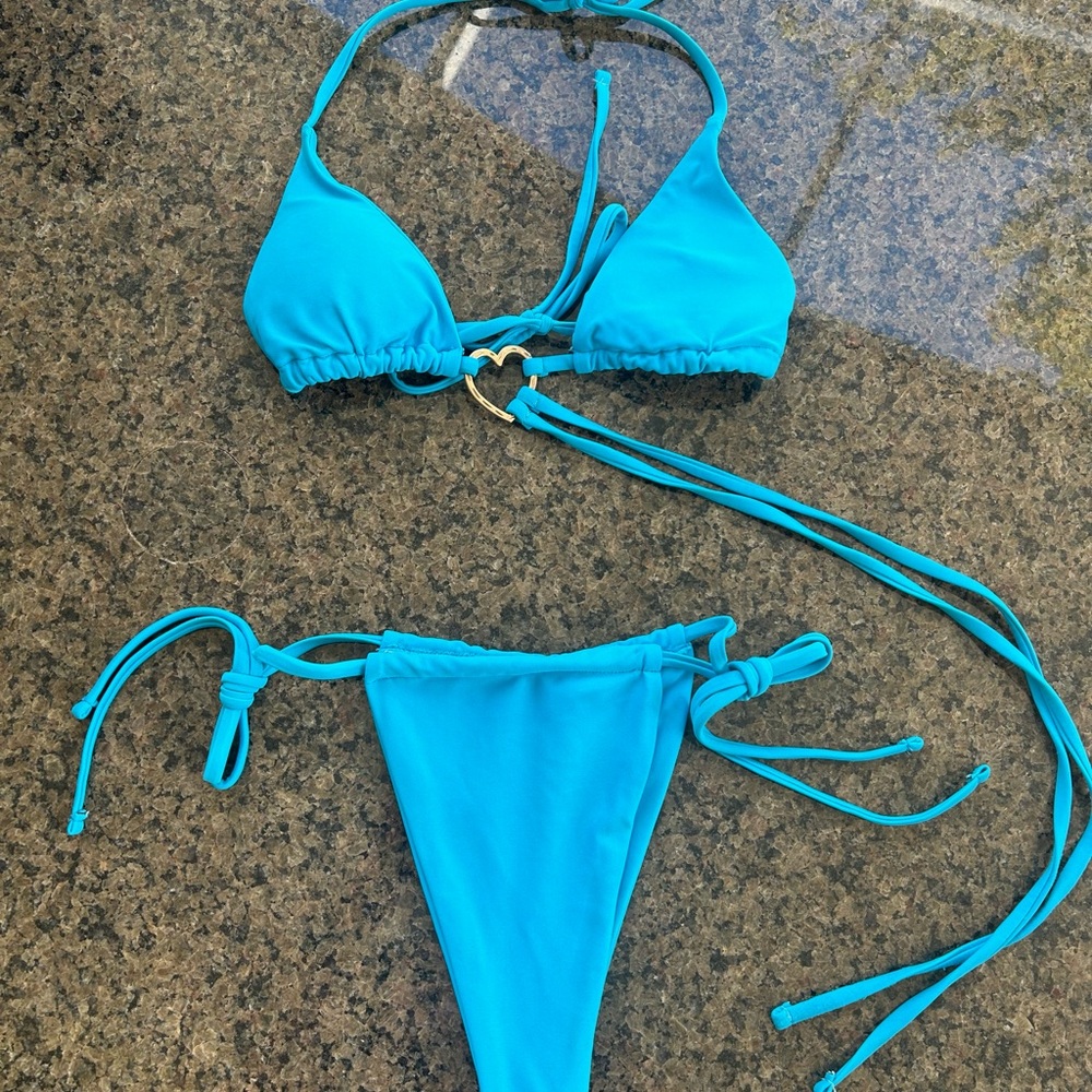 Turquoise Bikini with Heart Detail